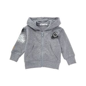 Kids Gray Hooded Zip-Up Pajama Top with Smiley Detail